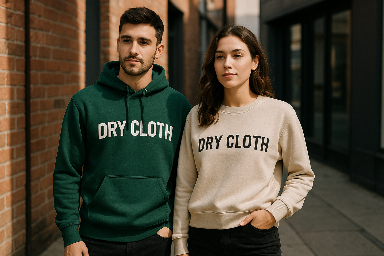 try another image of a guy and woman wearing dry cloth brand 